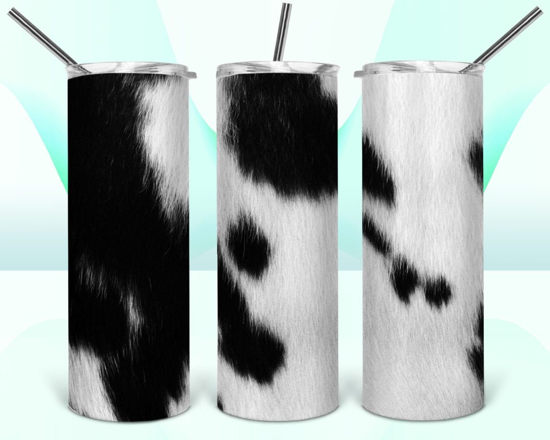 Black and White Cow Hide Stainless Steel Tumbler 1 black white cow stainless steel tumbler
