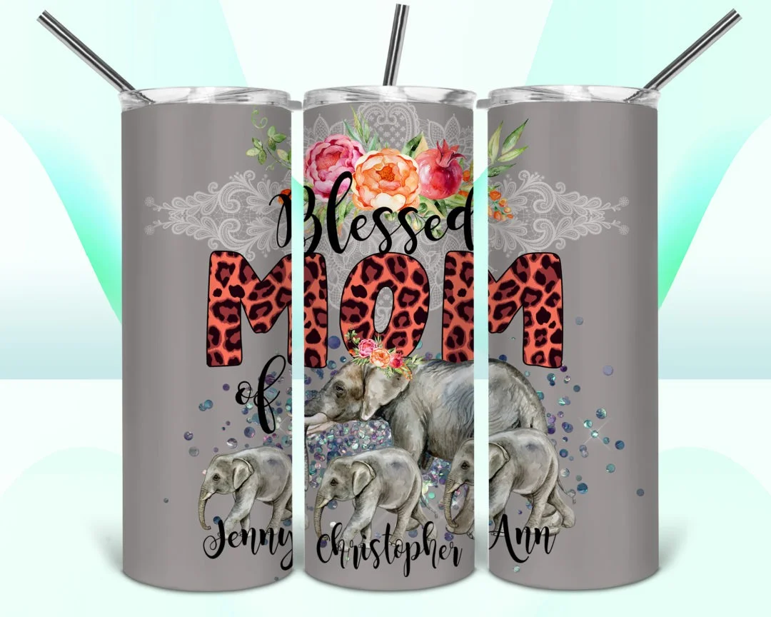 blessed mom elephants stainless steel tumbler