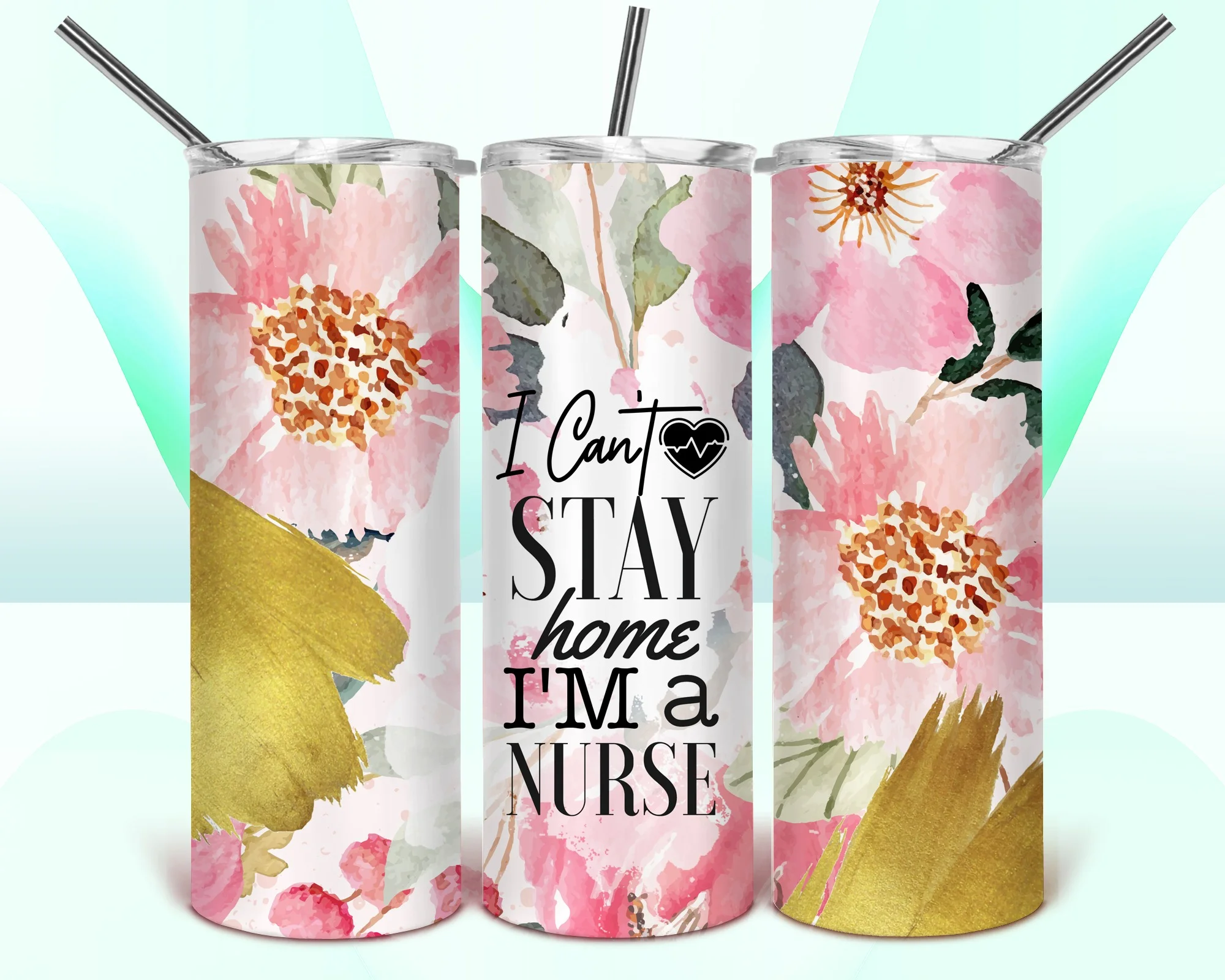 Floral Nurse Coffee Tumbler Essential Worker 1 Floral Nurse Tumbler