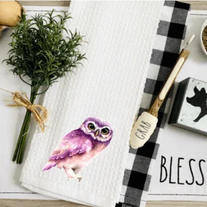 watercolor owl kitchen towel