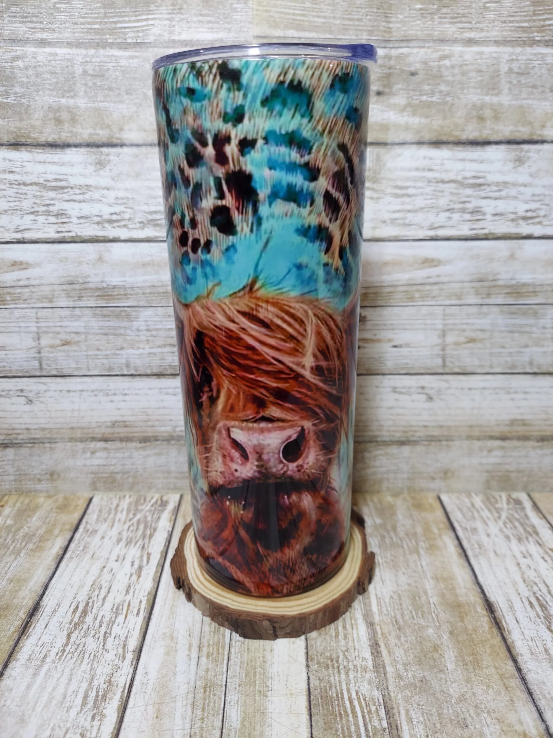 Blue Highland Cow Tumbler with Animal Print 20 oz - Image 4