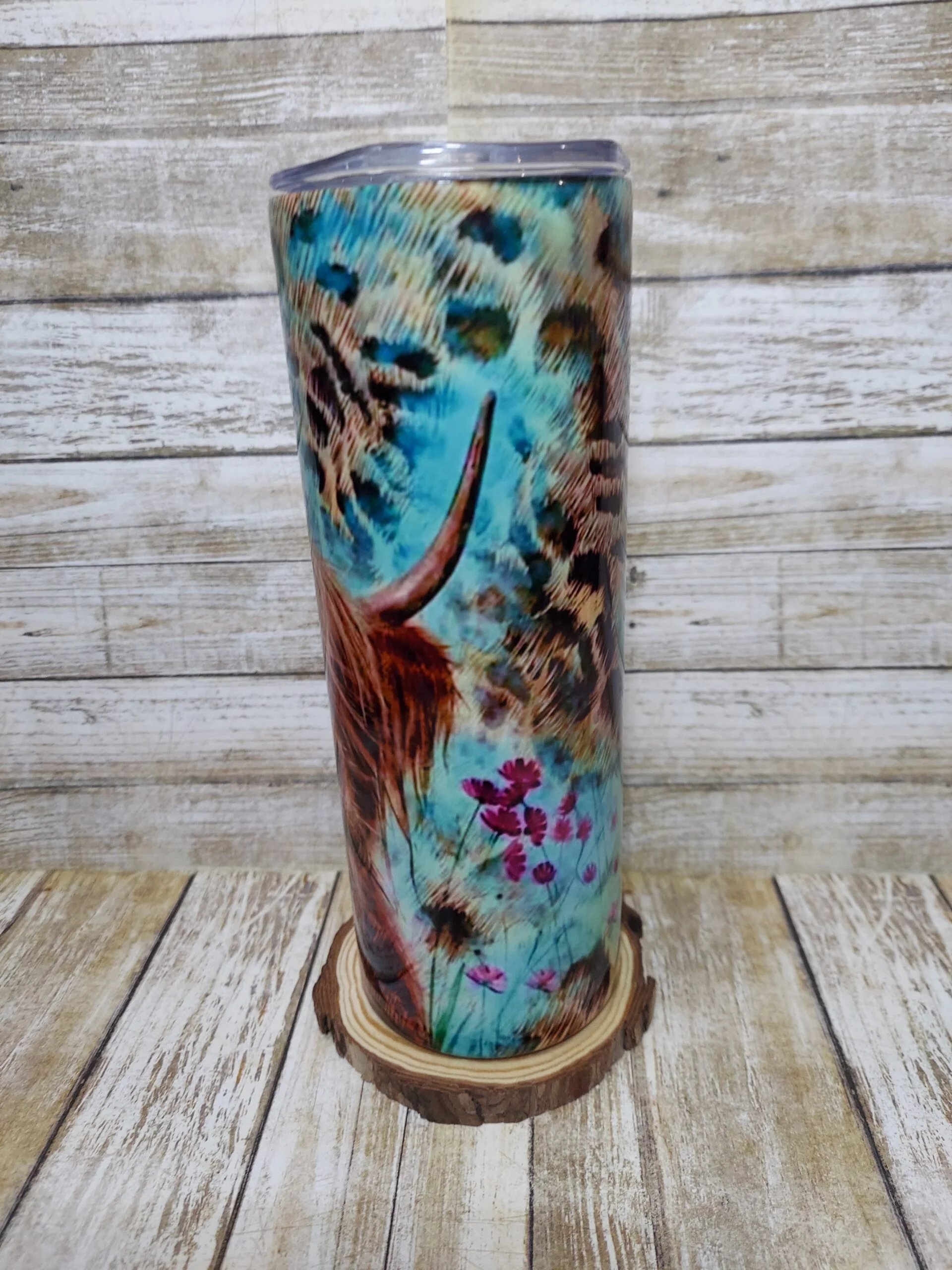 Blue Highland Cow Tumbler with Animal Print 20 oz - Image 5