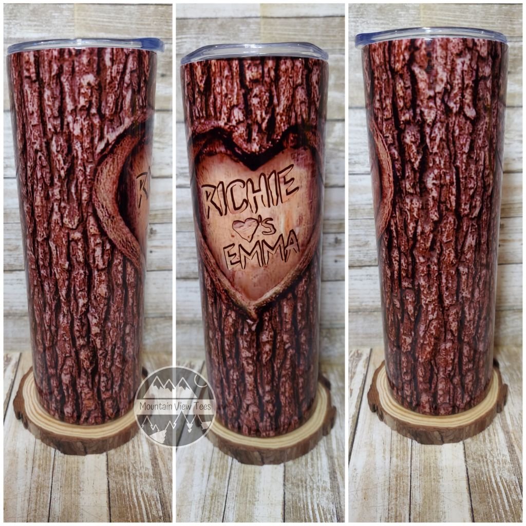Personalized Tree Heart Tumbler w/Names 20 oz 4 Custom Lovers Tree Names Tumbler