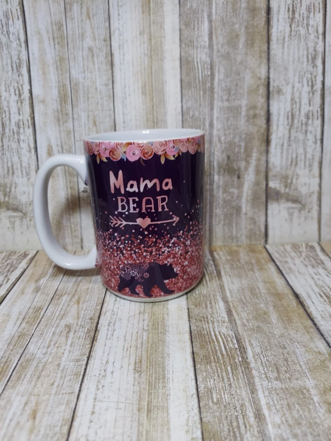 Pink and Black Mama Bear Coffee Mug – 15 oz Ceramic Gift for Moms - Image 2