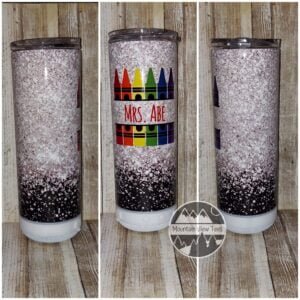 Personalized teacher tumbler with crayon design