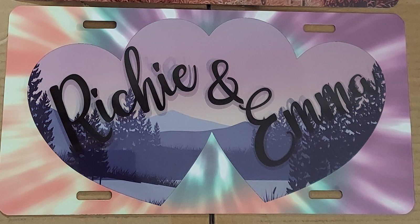 Personalized License Plate with Couple Hearts 2 Personalized Couple License Plate