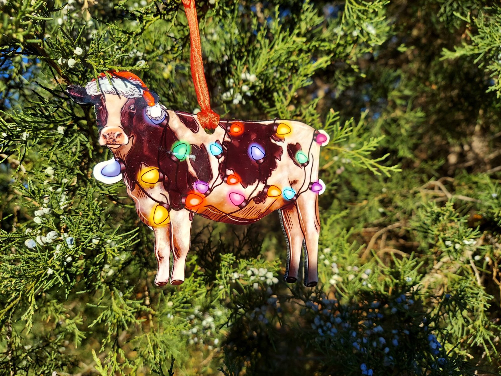 Christmas Cow Ornament – Farmhouse Christmas Tree Decoration – Country Cow Lover Gift - 4" Ornament 3 Christmas cow christmas ornament