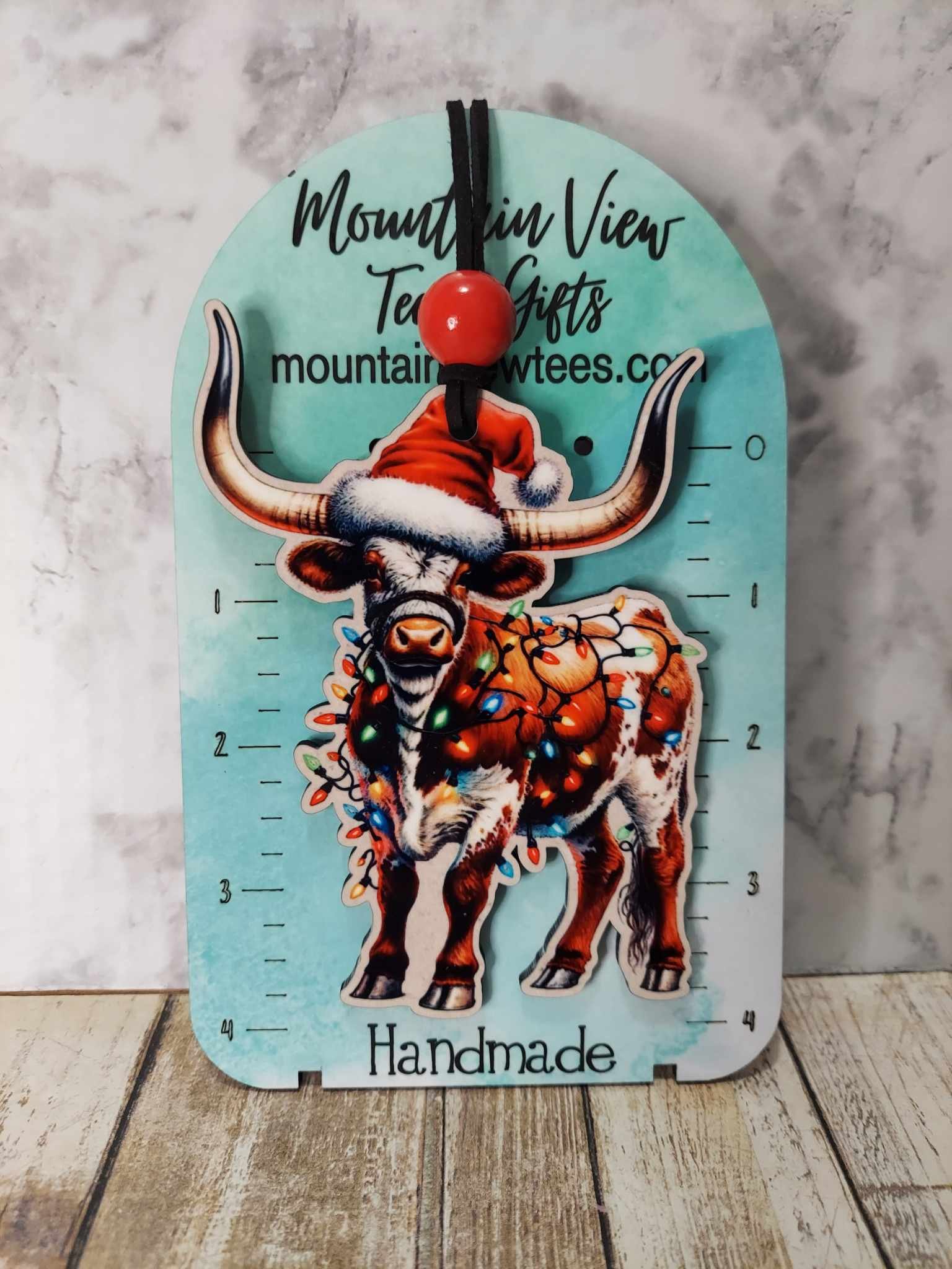 Longhorn Cow Christmas Ornament with Santa Hat – Handmade MDF Wood Holiday Ornament 2 Longhorn Cow Christmas Ornament with Santa Hat – Handmade MDF Wood Holiday Ornament - Image 2