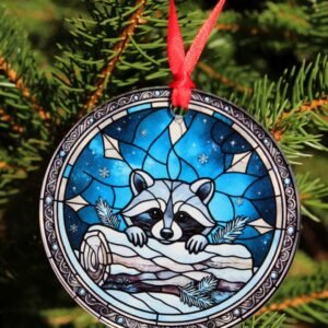 Raccoon glass Christmas ornament