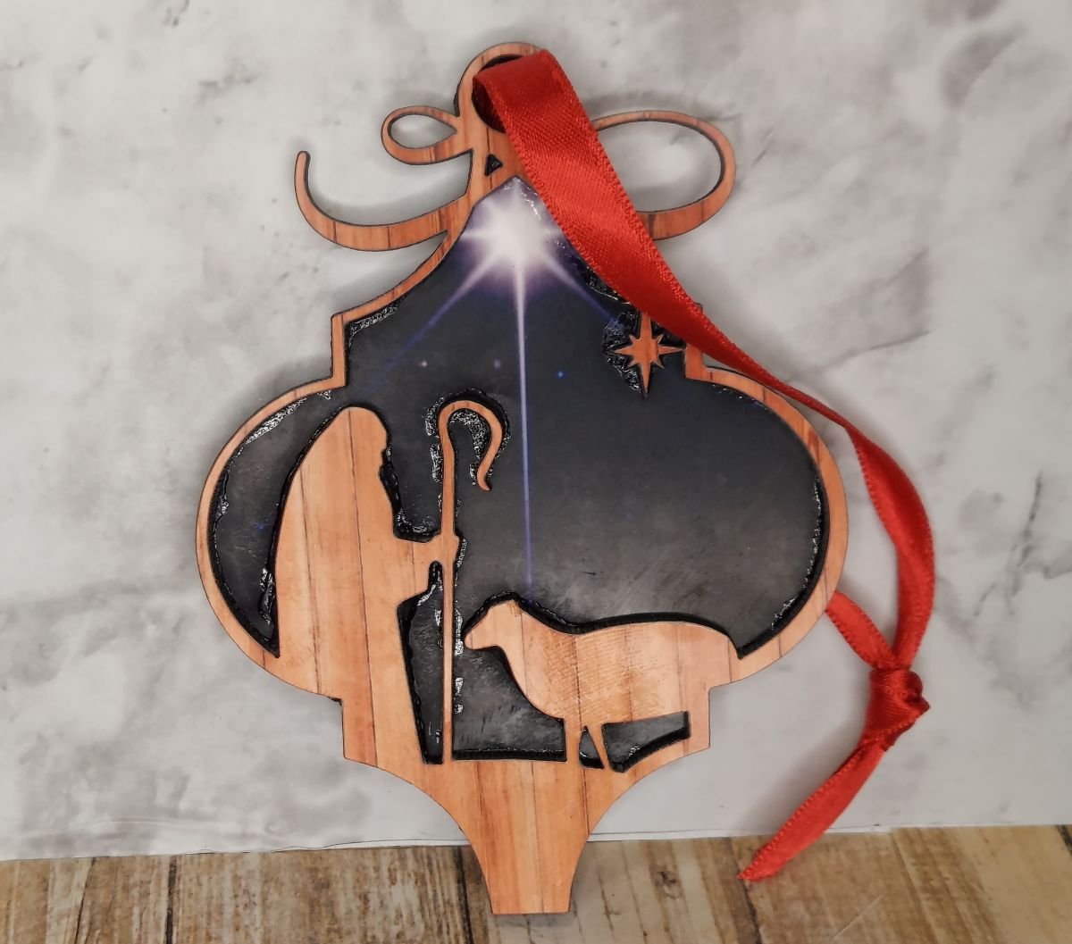 Shepherd and Sheep Christmas Ornament – Layered MDF Nativity Design 2 Shepherd and Sheep Christmas Ornament – Layered MDF Nativity Design - Image 2