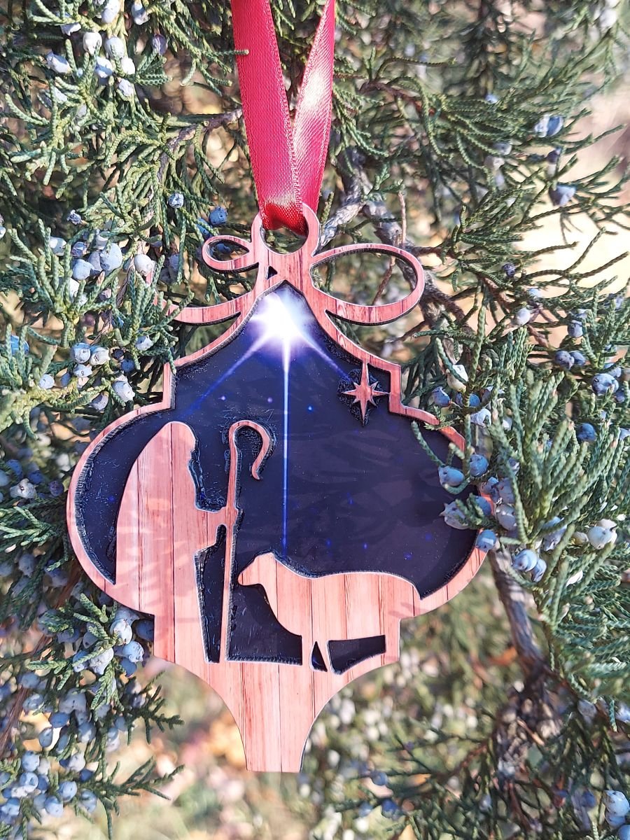 Shepherd and Sheep Christmas Ornament – Layered MDF Nativity Design 3 Shepherd and Sheep Christmas Ornament – Layered MDF Nativity Design - Image 3